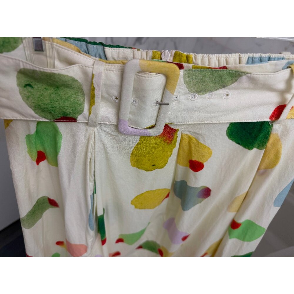 Rachel Antonoff Filthy Martini Olive Print Midi Vinnie Skirt Pleated Dots Belt M - Picture 7 of 14